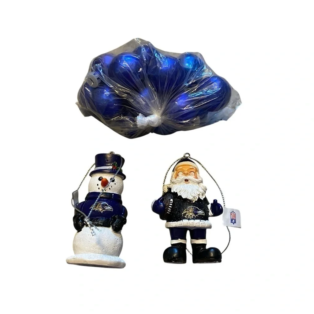 Baltimore Ravens Christmas Ornament Bundle Lot Santa Gnome Snowman Balls Blue